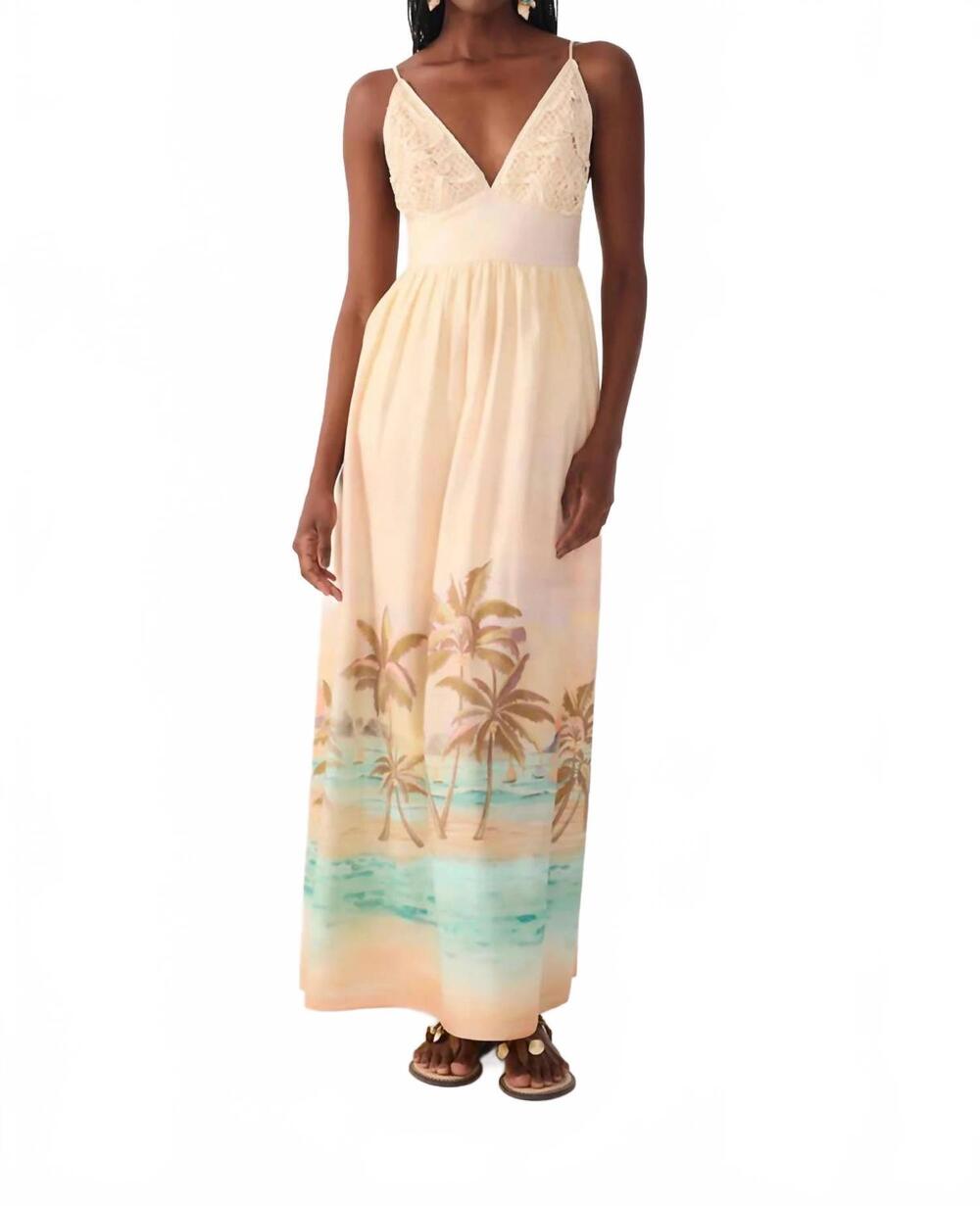 NEW DRESS TO tropical embroidered bodice maxi dress in beige